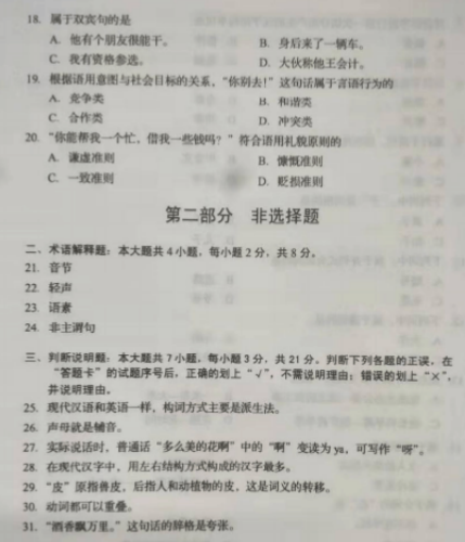2019年10月自考现代汉语00535真题